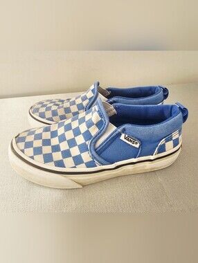 VANS Classic Kids Blue & White Checker Board Slip On Sneakers